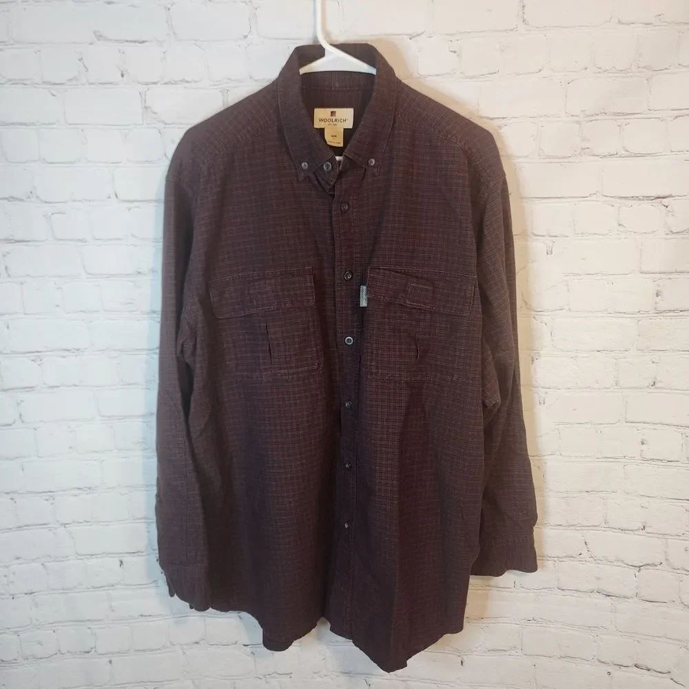 Men's Woolrich Men's Casual Button Down Shirt - Deep Burgundy, Size Large